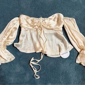 NWT SHEIN Cream Off-Shoulder Tie-Front Long Sleeve Blouse